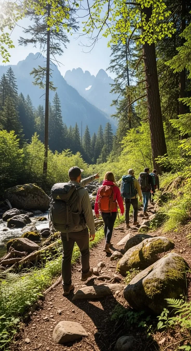 Trail winding through forested valley
